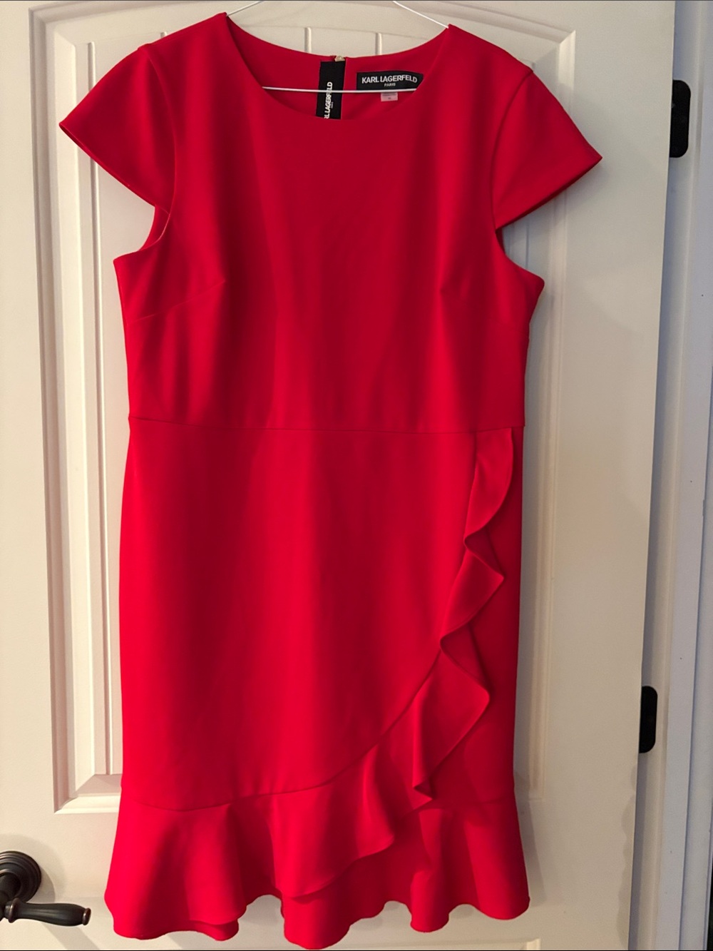 Karl Lagerfeld Red Ruffle Hem Midi Dress